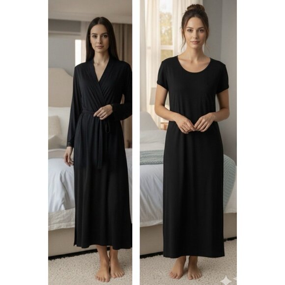 State of Day Macy’s 2pc Sleepwear Modal Bundle M Black Long Gown & Robe New - Picture 10 of 10